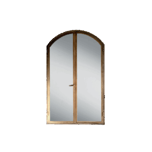 Door manufactured according to design with brass frame and mirror glass