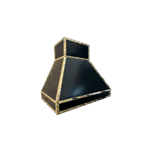 Special metal construction of extractor hood cover with brass details