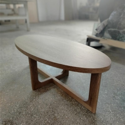 Custom-designed oak wood living room table